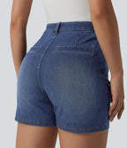 Short denim décontracté Halara Flex™ délavé taille haute 10 cm avec poches