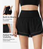 Short de yoga baggy 2-en-1 Breezeful™ taille haute à ourlet arrondi, séchage rapide, lignes réfléchissantes et poches