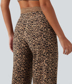 Pantalon de yoga droit taille haute Halara UltraSculpt™ léopard avec dentelle contrastée et poches