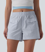 Short casual ample séchage rapide taille mi-haute aspect froissé avec poches à rabat