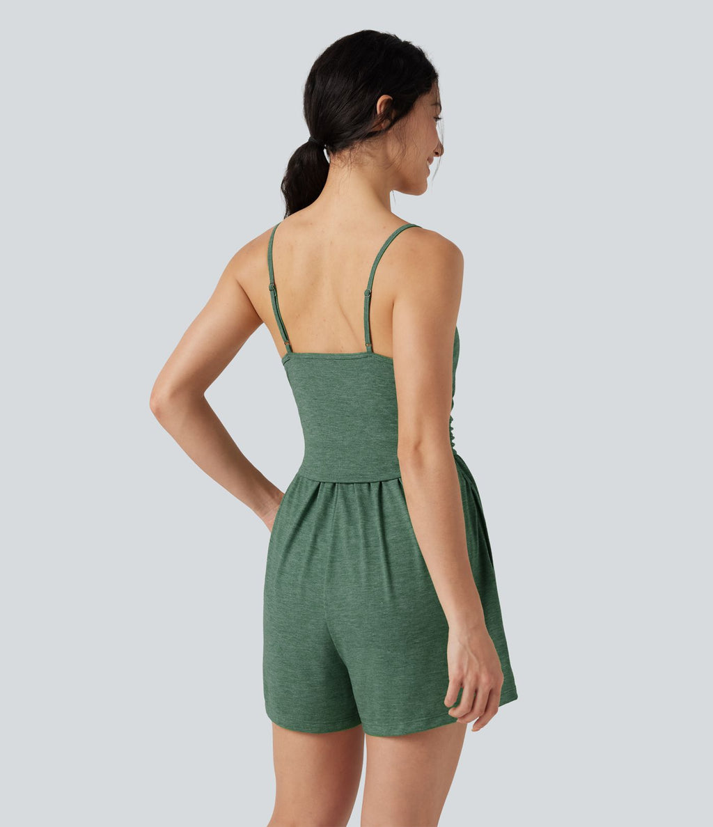Combi-short casual 2-en-1 chiné froncé avec brassière intégrée et poches — Édition Easy Peasy