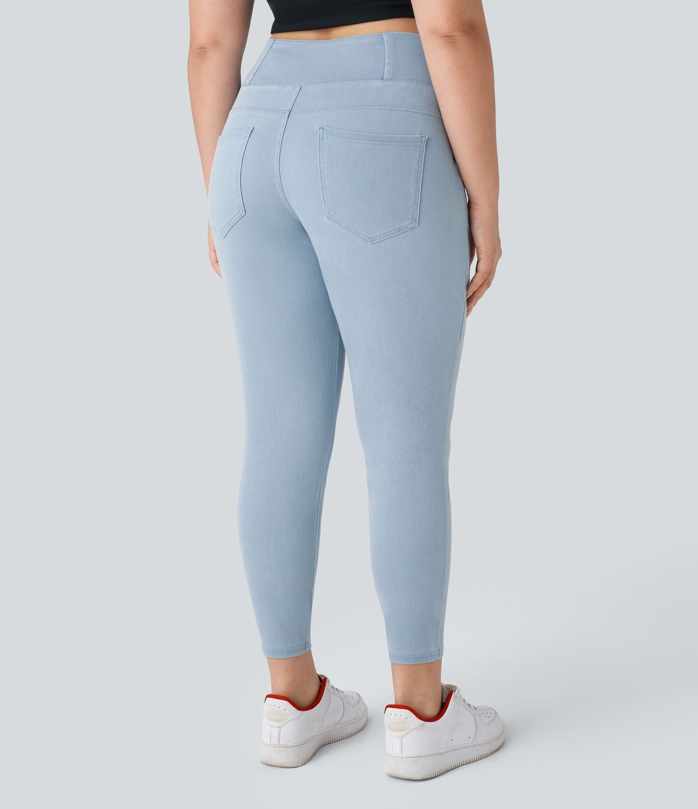 Halara Flex™ Legging Travail  7/8 Taille Croisée en Denim Tricot Extensible Taille Haute Poches Multiples Grande Taille