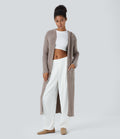 Cardigan long casual à capuche, manches longues et poches