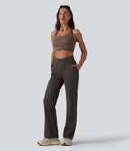 Pantalon bootcut de yoga taille haute croisée avec poches
