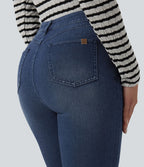 Halara Flex™ Jean slim casual taille haute à ourlet retroussé avec poches