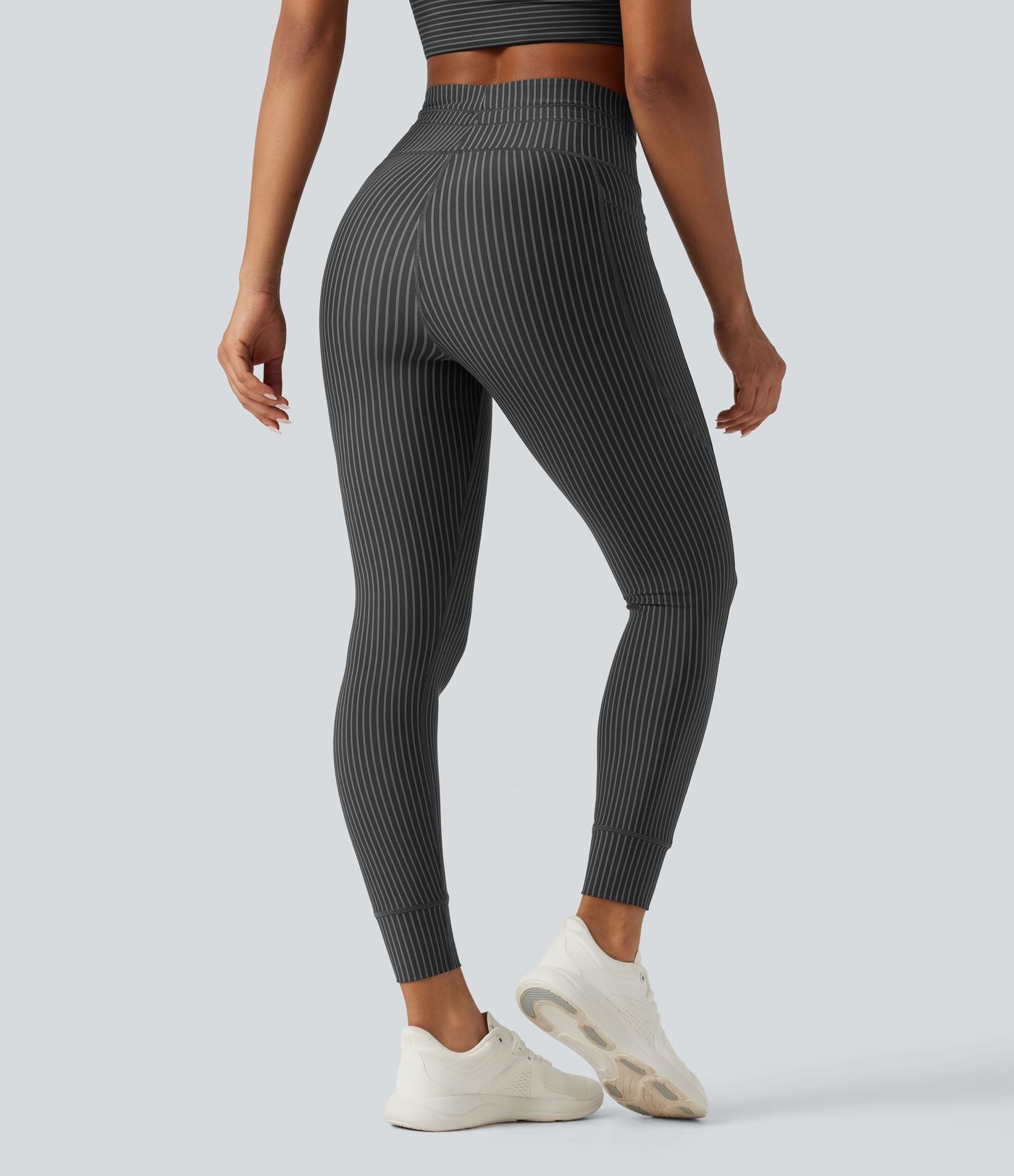 Legging de yoga rayé taille haute avec cordon de serrage et poches