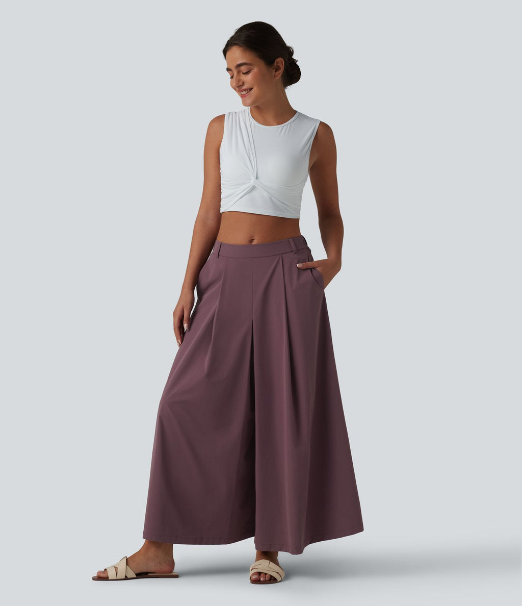 Pantalon culotte décontracté 7/8 à taille mi-haute plissé avec poches