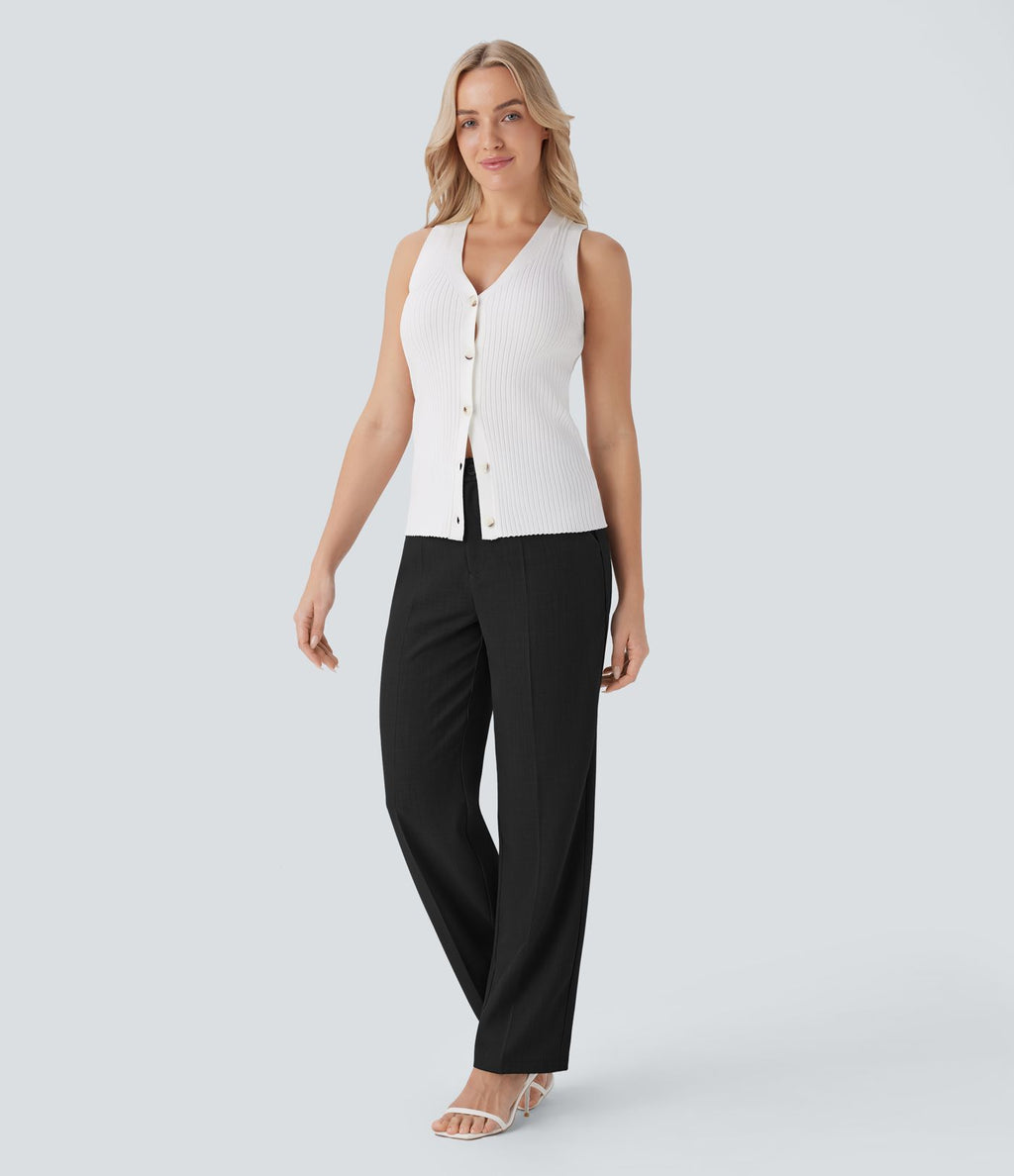 Pantalon tailleur droit à taille haute avec poches latérales