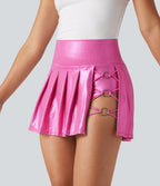 Mini-jupe 2-en-1 taille haute SoftlyZero™ en simili, plissée, effet sparkle métallisé, extensible, avec poches