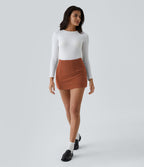 Mini-Jupe Casual en Velours Côtelé 2 en 1 Fermeture Éclair Invisible Taille Haute