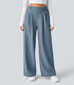 Pantalon Tailleur Large Fluide Halara Flex™ Gaufré Taille Haute Poches Latérales