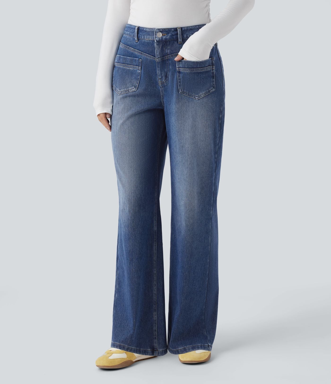 Halara Flex™ Jean coupe droite décontracté taille mi-haute avec poches