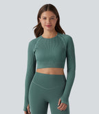 OneForm Seamless Flow Top de sport court yoga dos nu à manches longues raglan avec passants pouces