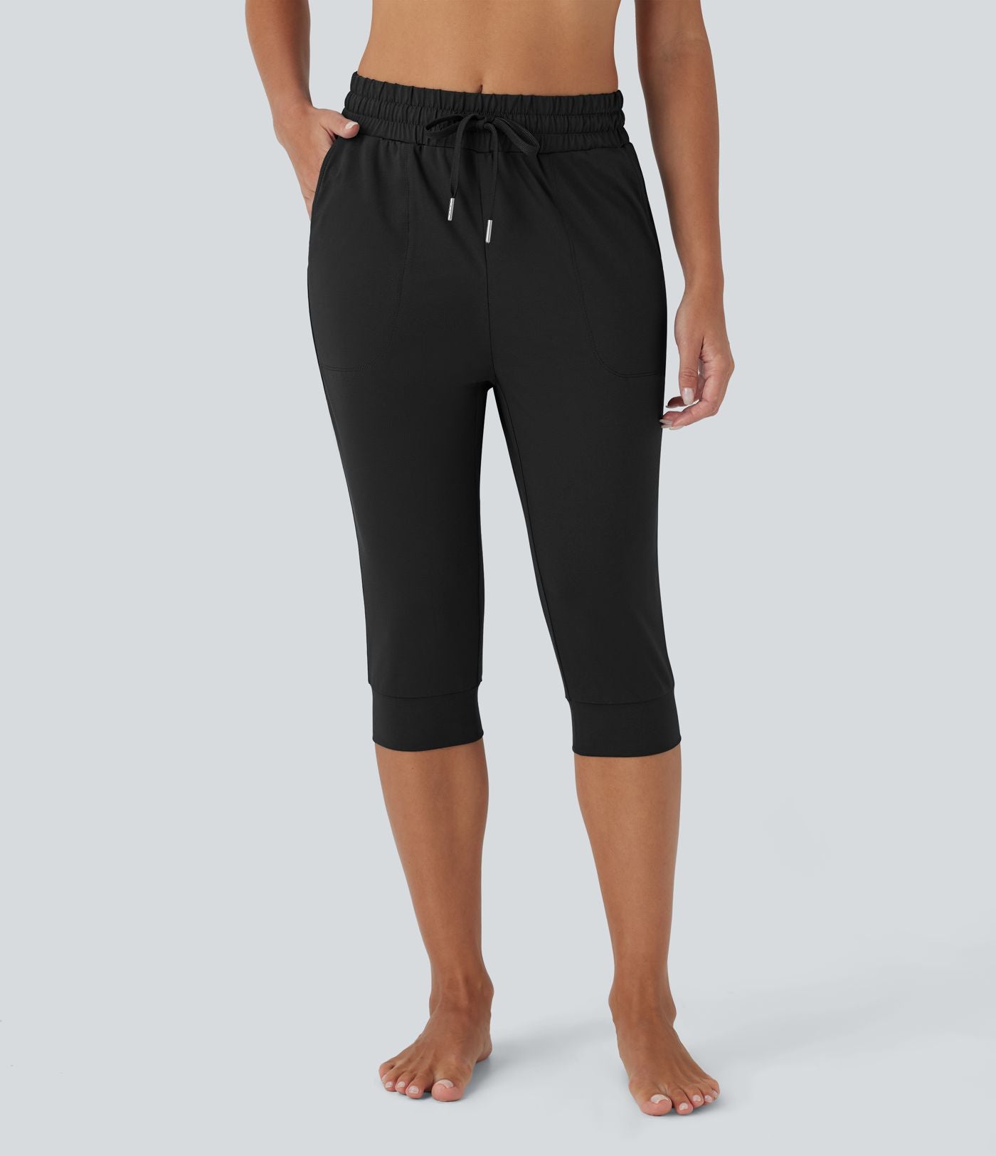Pantalon corsaire jogging de danse taille haute à cordon avec poches latérales