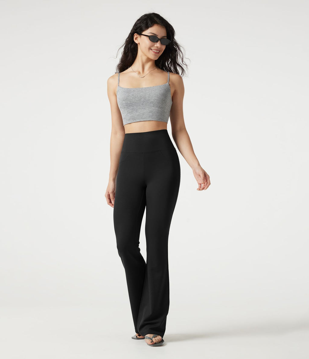 Pantalon bootcut décontracté, taille haute, à poches