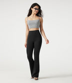Pantalon bootcut décontracté, taille haute, à poches