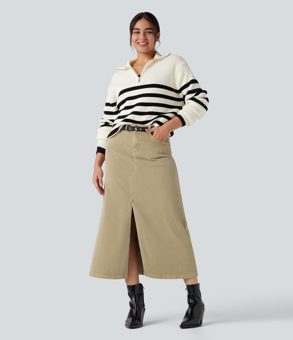 Jupe en jean colorée Halara Flex™ fendue mi-longue taille mi-haute avec poches