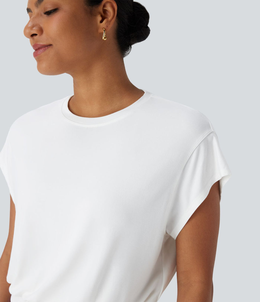 T-shirt de travail à col rond et manches chauve-souris courtes