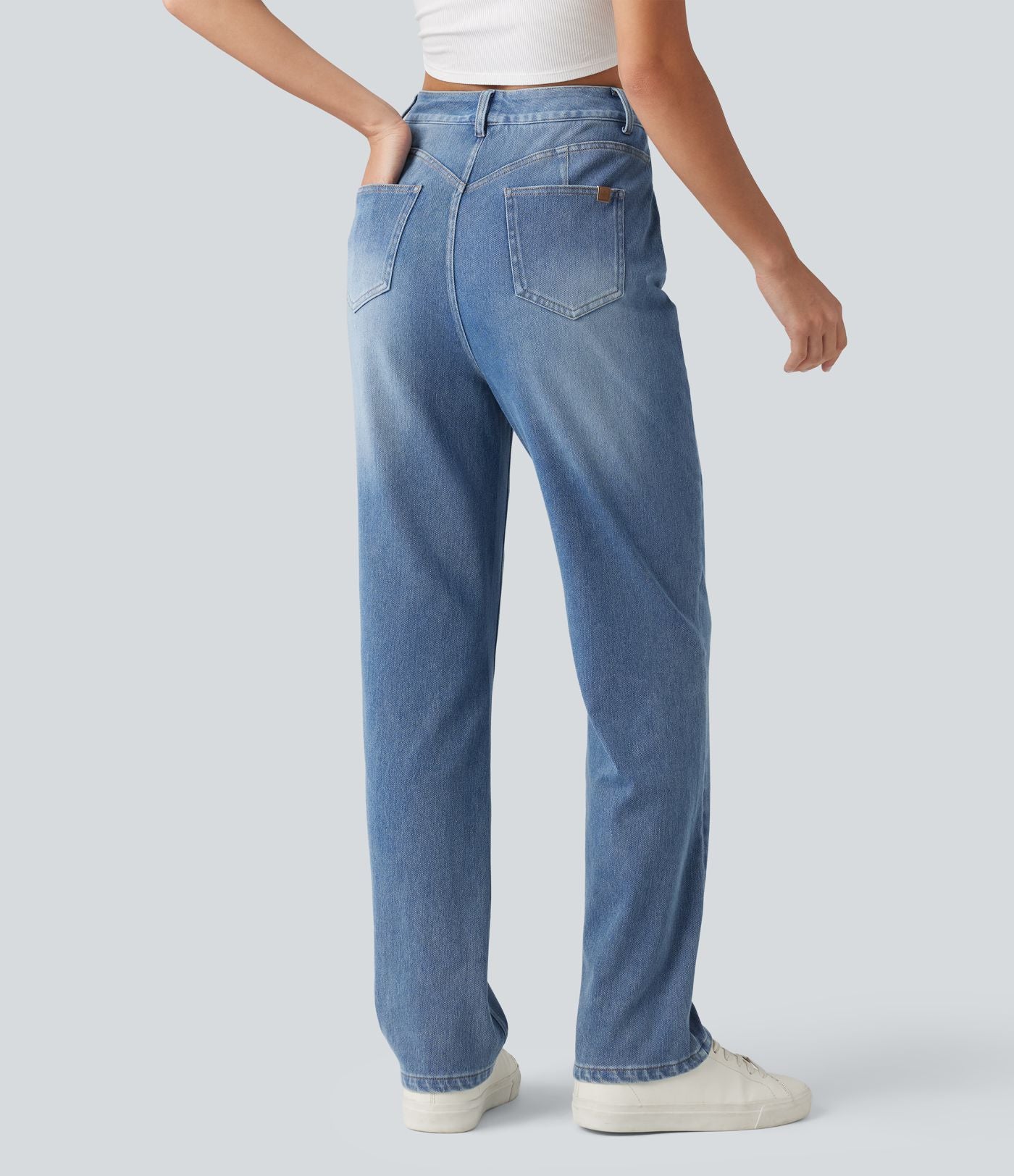 Jean droit taille haute Halara Flex™ délavé avec poches