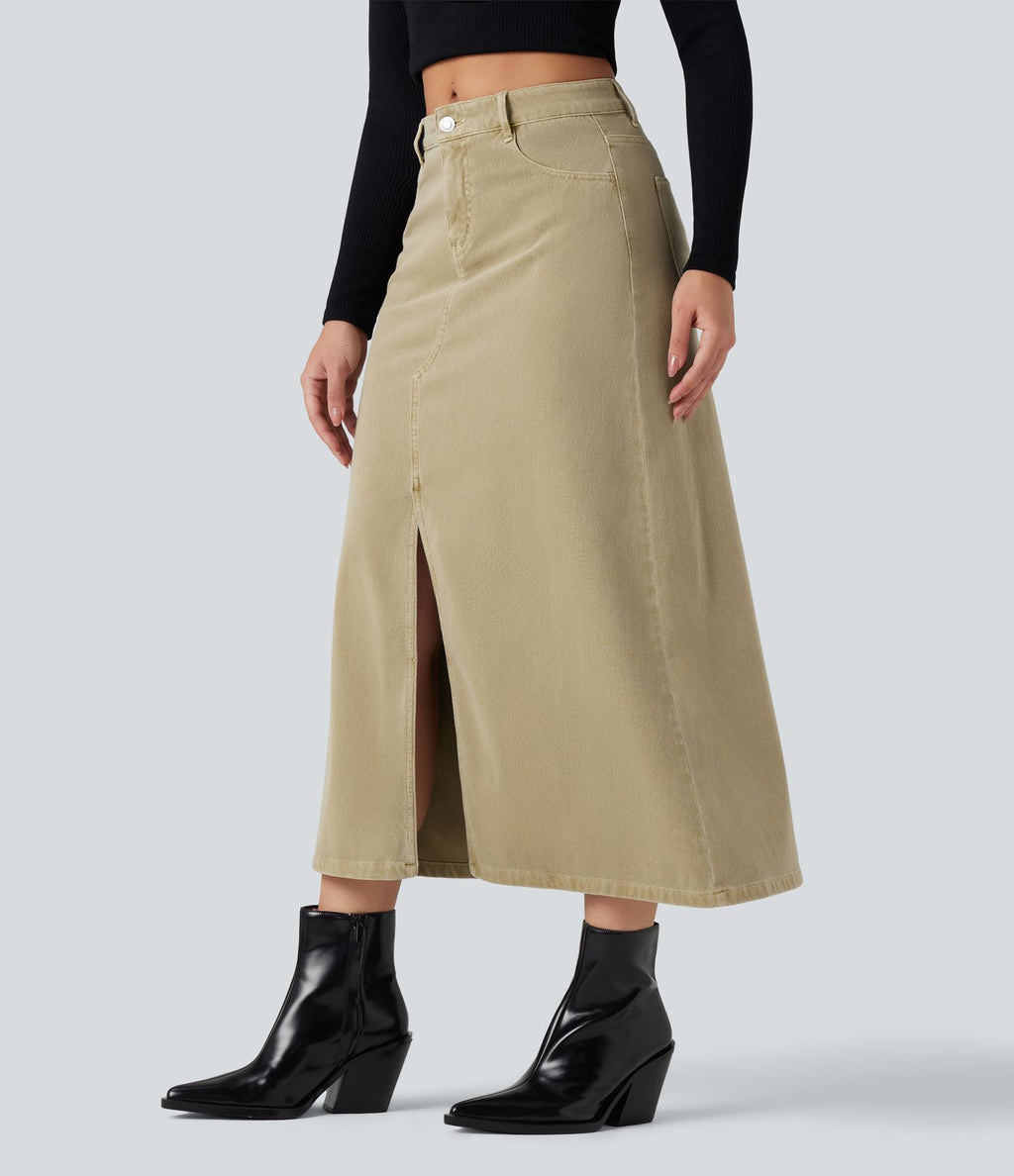 Jupe en jean colorée Halara Flex™ fendue mi-longue taille mi-haute avec poches