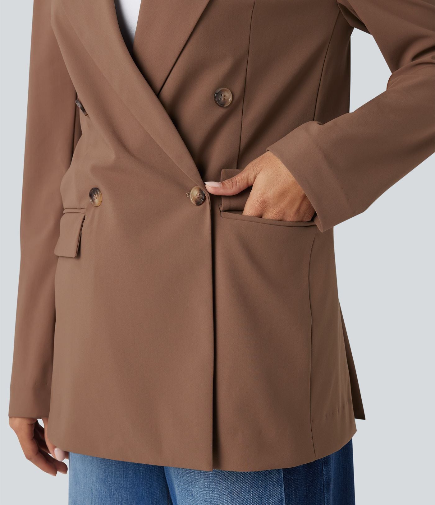 Blazer de travail anti-froissage à col cranté et manches longues avec poches