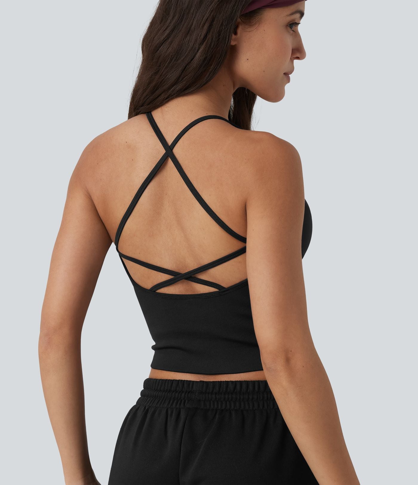 OneForm Seamless Flow Débardeur de yoga crop dos nu croisé décolleté en V profond avec soutien-gorge intégré