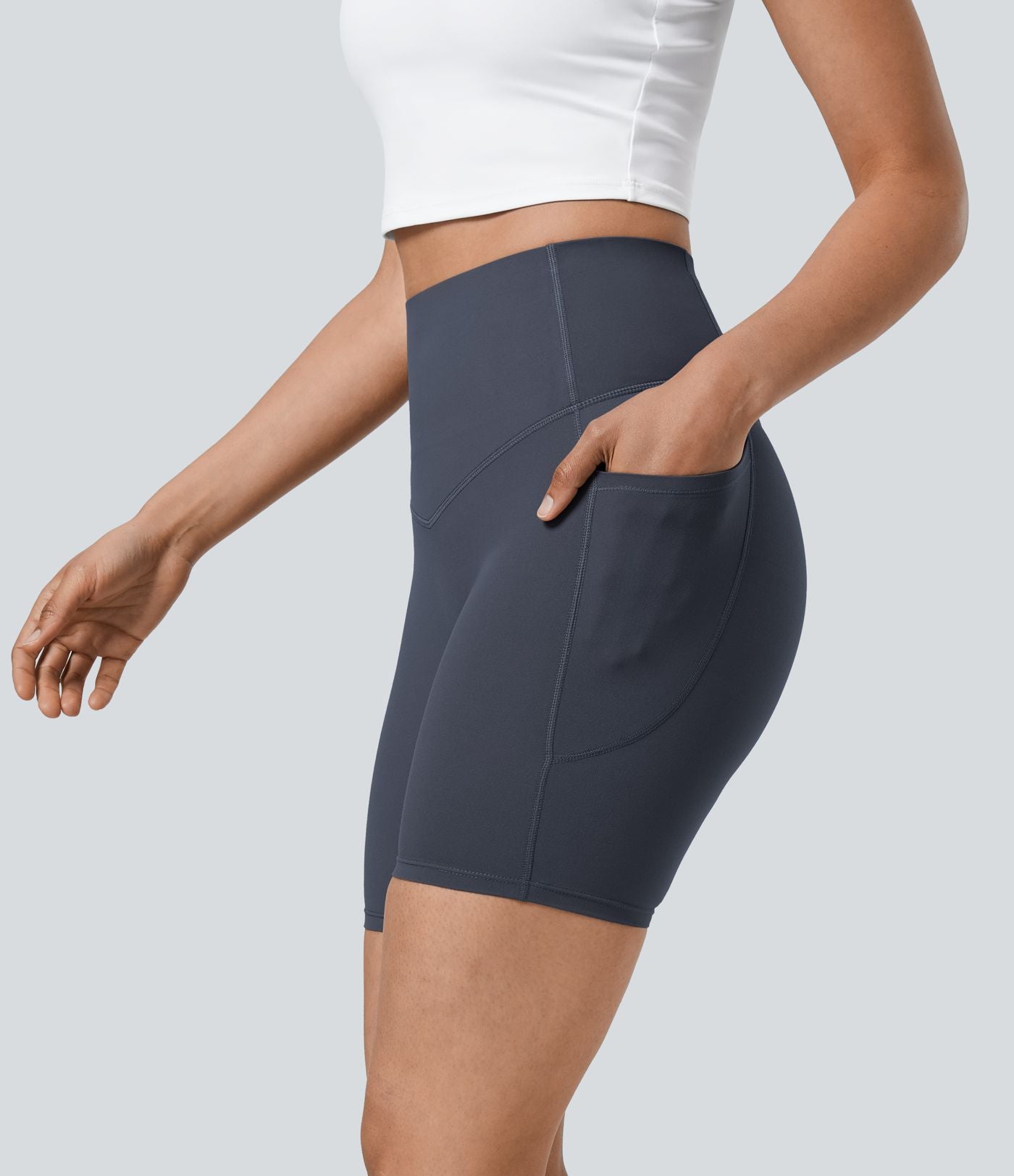 Short cycliste 17,5 cm d'entraînement gainant taille haute avec poches Halara UltraSculpt™