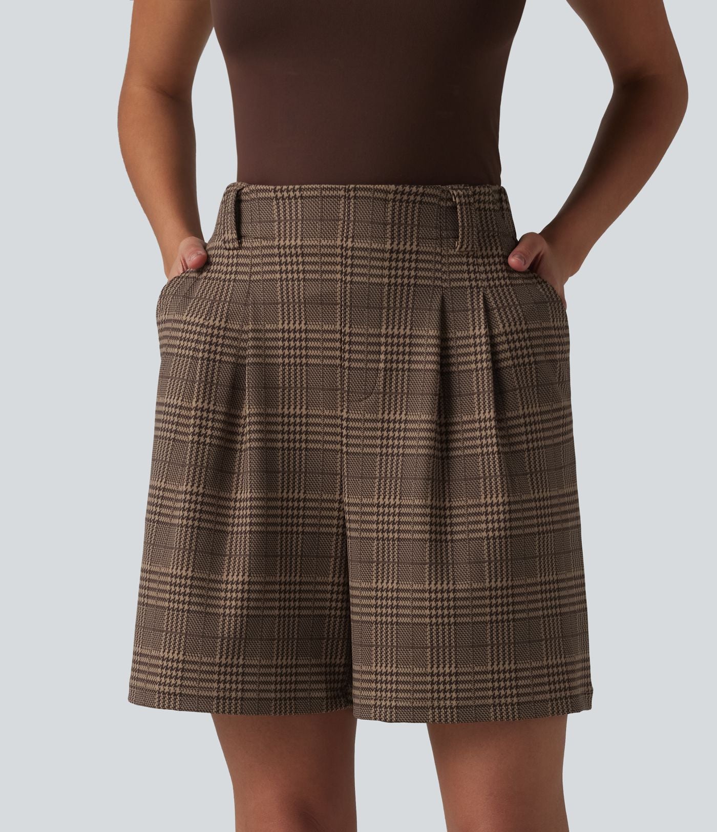 Short de travail ample à carreaux taille haute avec poches