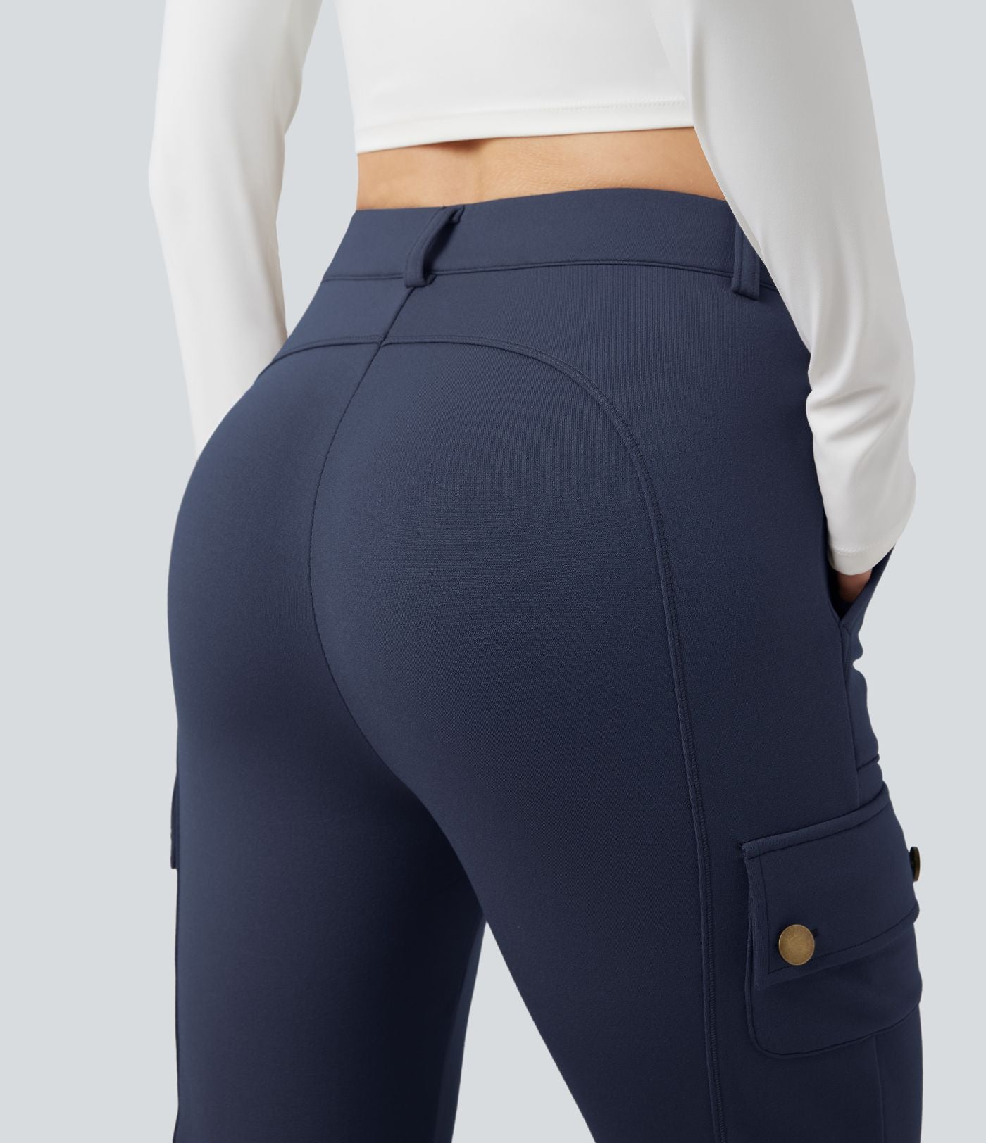 Pantalon cargo de randonnée ajusté polaire taille haute avec poches