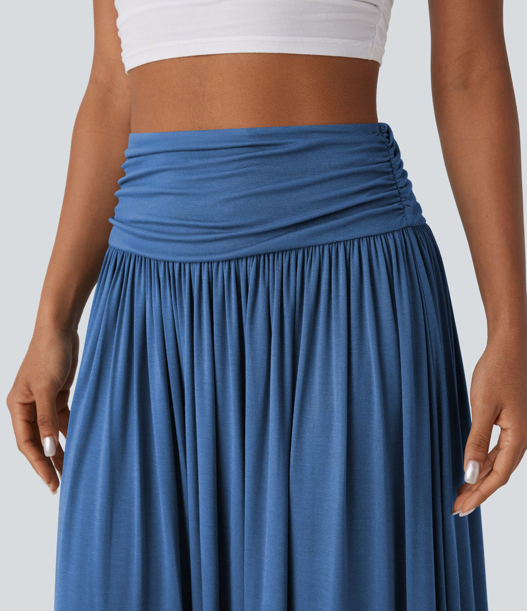 Jupe longue fluide froncée taille haute