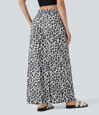 Pantalon large et fluide à imprimé léopard, taille haute avec cordon de serrage et poches latérales