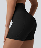 Short cycliste de yoga Halara UltraSculpt™ taille haute, ventre plat, côtelé contrasté, 12,5 cm, avec poches