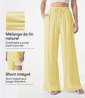Pantalon large 2-en-1 casual en mélange de lin taille haute avec cordon et poches