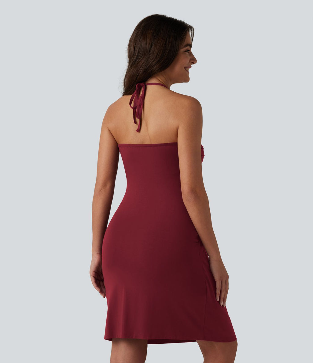 Robe mini dos nu à bretelles, brassière intégrée et poches
