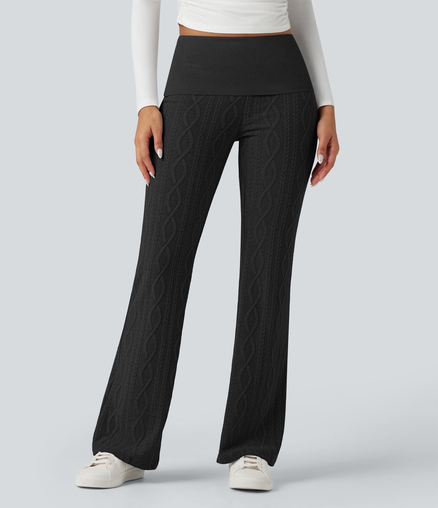 Pantalon décontracté évasé en maille pull taille basse repliable
