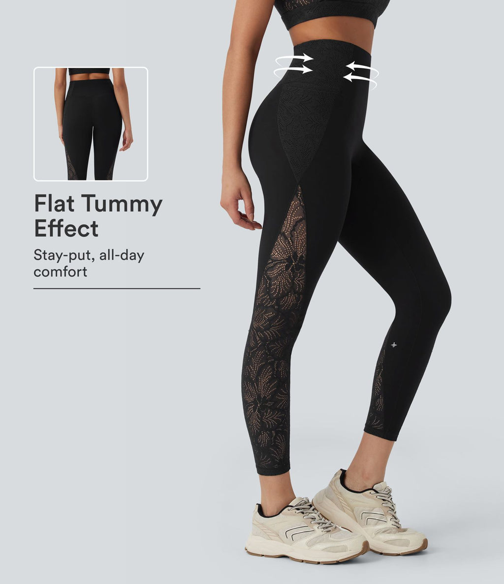 Legging d'entraînement gainant taille haute avec détails dentelle contrastée et poches Halara UltraSculpt™