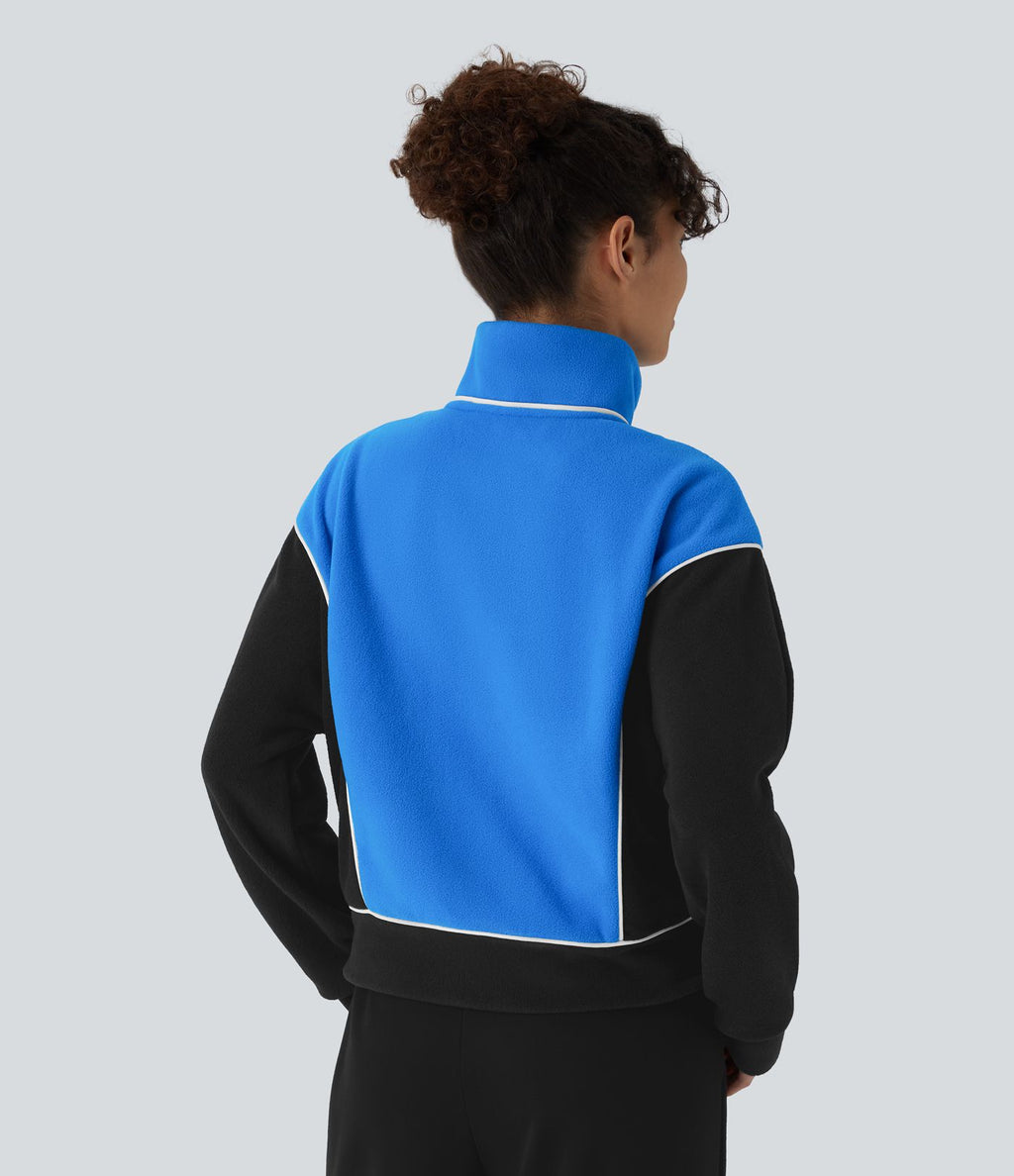 Sweat bicolore en polaire col montant avec demi-zip et manches longues