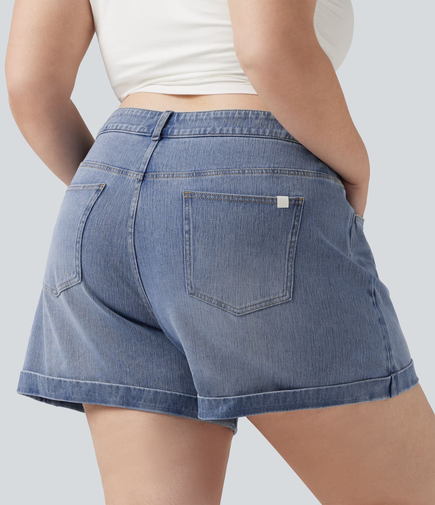 Short jean grande taille Halara Flex™ Denim casual taille mi-haute, ourlets retroussés, avec poches, 12,7 cm
