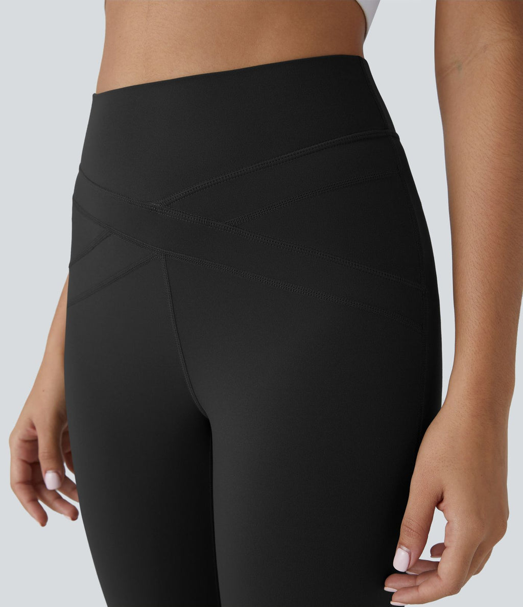Softlyzero™ Legging Taille Haute Empiècement en Maille Contrastante Lacets Croisés Longueur 7/8