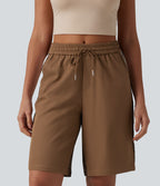Short ample décontracté à taille mi-haute, cordon de serrage, rayures contrastées léopard, 25 cm, avec poches