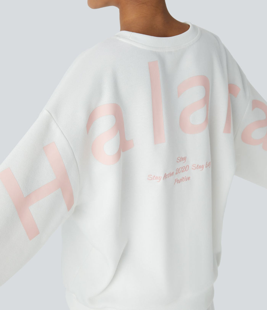 Sweat-shirt décontracté Halara oversize en polaire avec lettrage brodé et bords côtelés contrastés