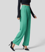 Pantalon de travail Halara Flex™ droit froncé avec poche zippée, taille haute