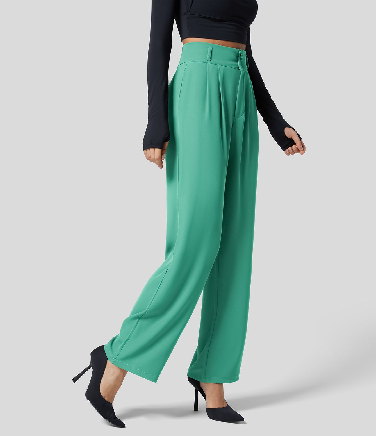 Pantalon de travail Halara Flex™ droit froncé avec poche zippée, taille haute