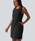 Robe sport mini de randonnée col rond sans manches demi-zip avec cordon de serrage et poches