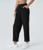 Pantalon en velours côtelé décontracté taille moyenne avec poches latérales