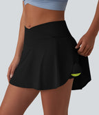 Jupe mini de tennis à œillets, taille haute, 2 en 1, coupe trapèze, croisée, avec poches
