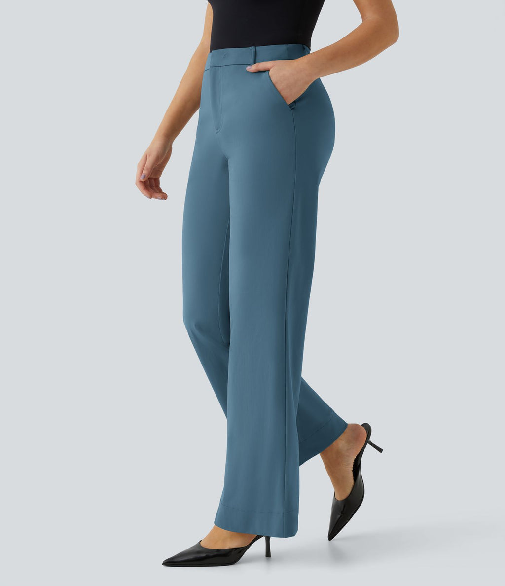 Pantalon de travail Halara Flex™ droit, taille mi-haute, avec poches
