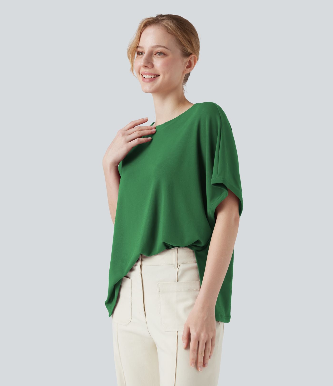 T-shirt col rond manches chauve-souris coupe décontractée