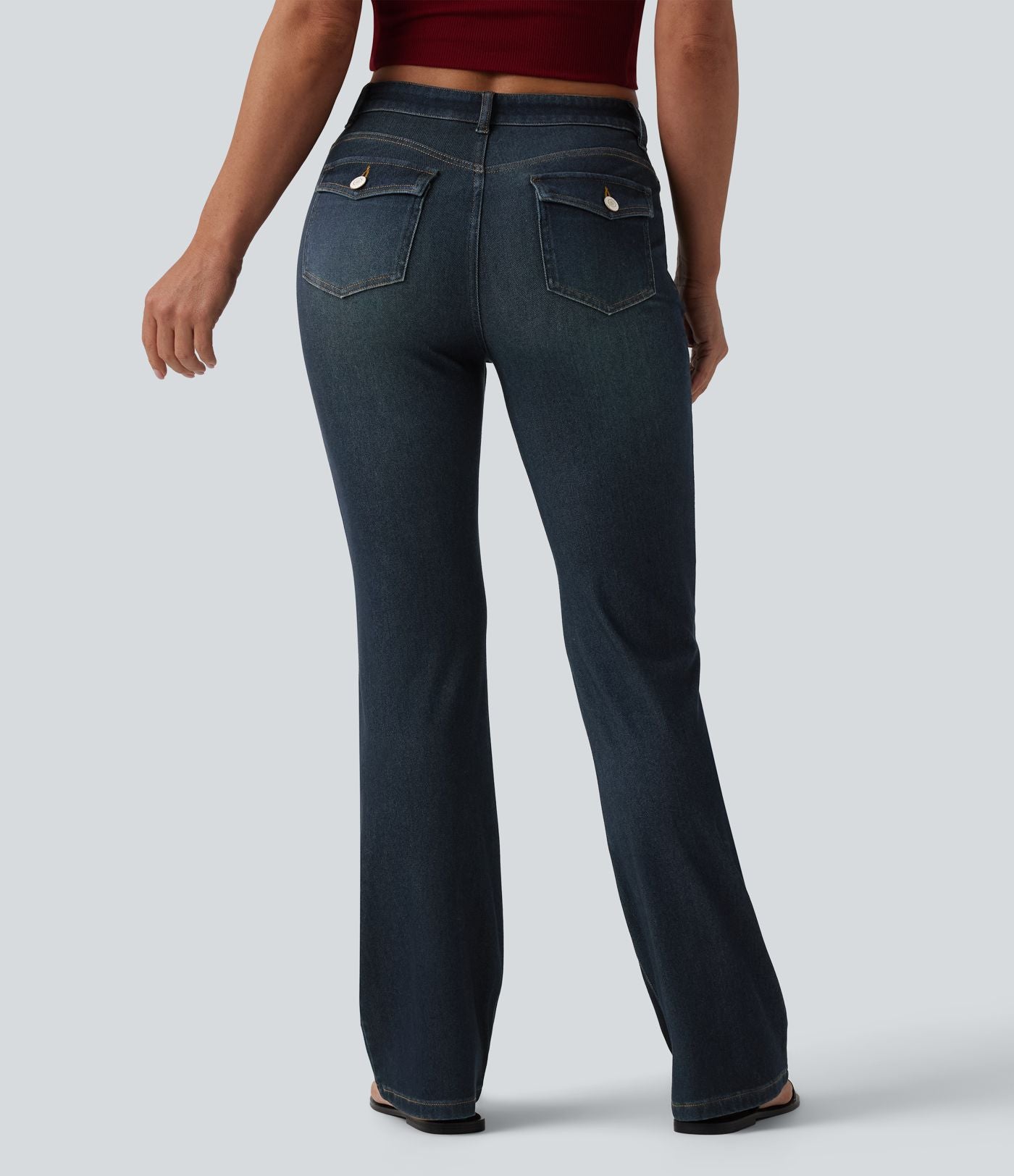 Halara Flex™ Jean bootcut casual taille basse en lyocell drapé, avec poches