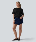 T-shirt casual oversize col rond manches courtes en coton avec poche